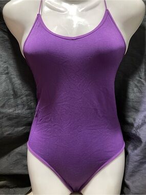 SWS Essentials Purple Spaghetti Strap Bodysuit Small Soft Stretch Basic Y2K